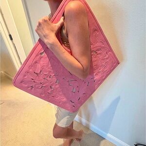 Shazel 100% Genuine Leather Chic Pink Floral Tote Bag